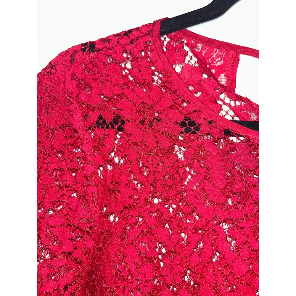 J.Crew Red Floral Lace Long Sleeve Tie Back Keyhole Top Size 0 - Picture 5 of 9
